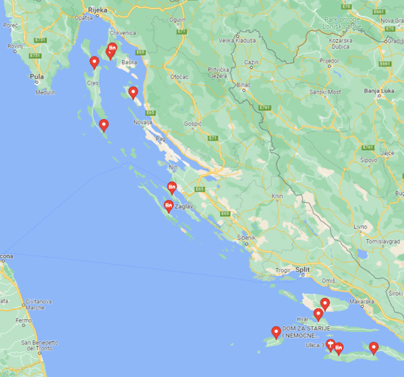 Domovi na hrvatskim otocima screenshot: Google Maps 