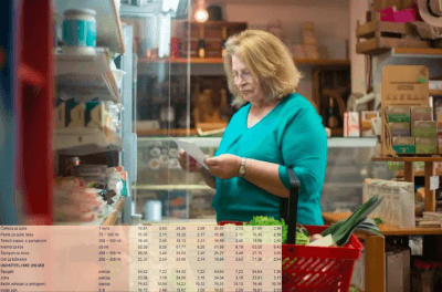 žena u trgovini gleda u popis proizvoda za kupovinu