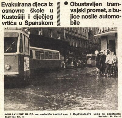 Ulomak iz Večernjeg lista o nevremenu u Zagrebu 1975. godine