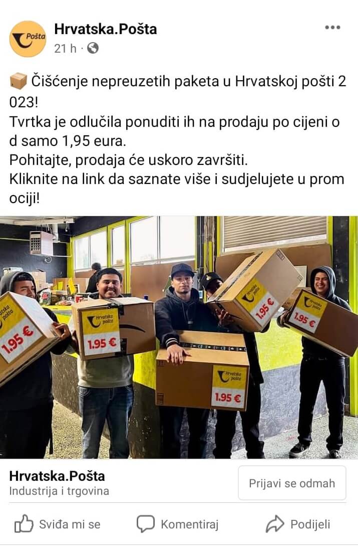 Lažne Facebook objave Hrvatske pošte