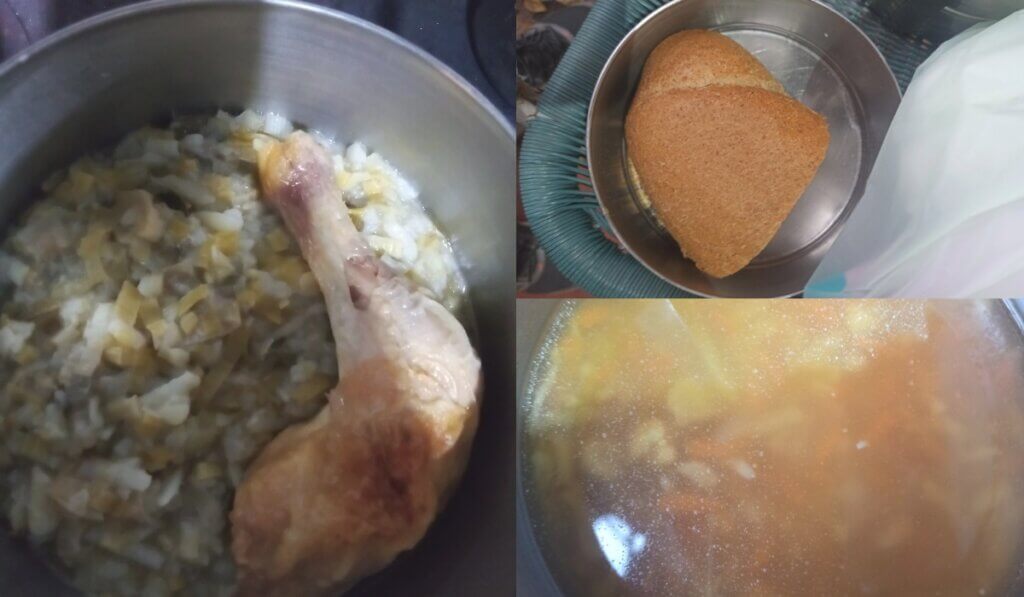 Topli obrok koji dostavlja dom za starije, piletina s rižom, kruh i juha