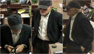 Fotografije Geezer Bandita, odnosno starog bandita izvučene iz sigurnosnog video nadzora iz američke banke u Kaliforniji 7. lipnja 2010. godine.
