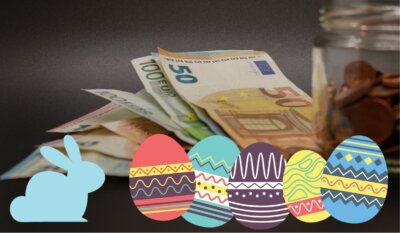 Novčanice i kovanice eura s grafikama uskrsnjeg zeca i pisanica.