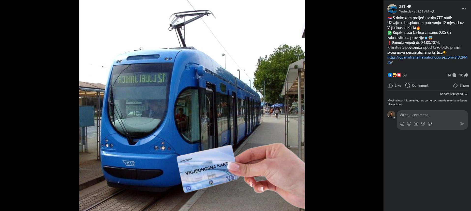 Na Facebooku je osvanula lažna stranica 'ZET HR' koja se koristi imenom Zagrebačkog električnog tramvaja (ZET).