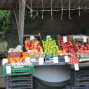 Jabuke, naranče, češnjak, krumpir, limun i rajčice na puljskoj tržnici.
