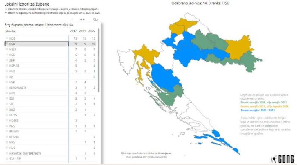 Uspjeh HSU-a na izborima 2025. | Gongova baza podataka