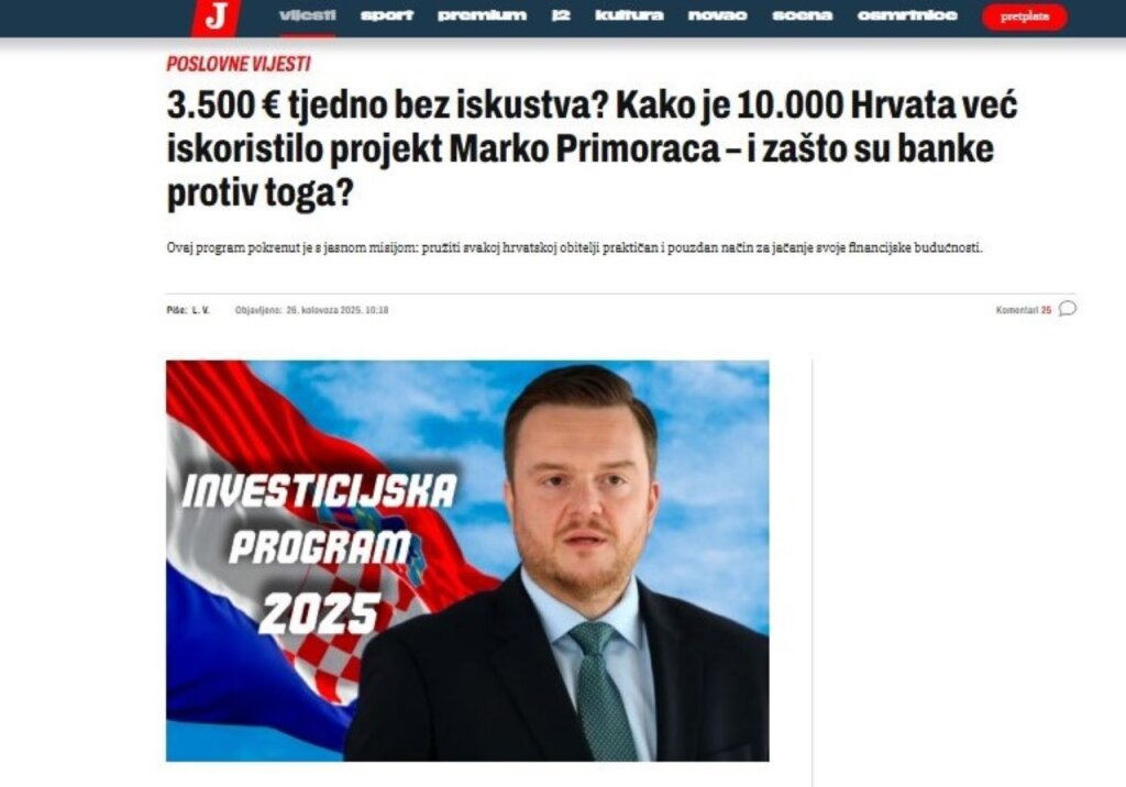 Lažni tekst u kojem ministar poziva na ulaganja | Snimak zaslona