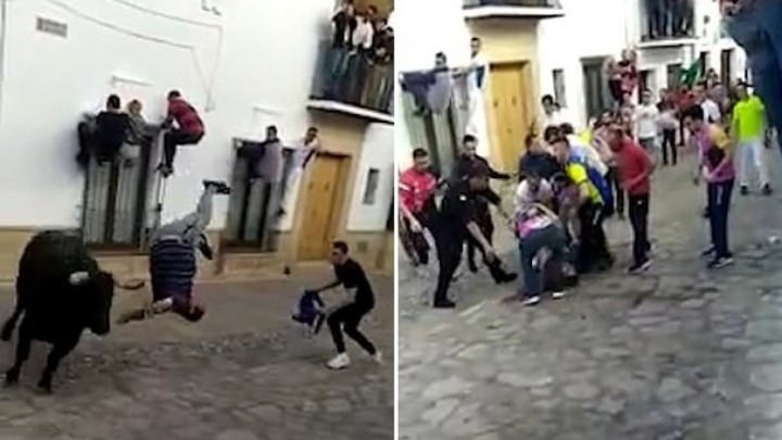 Kobna korida: Stariji muškarac stao na put biku, jedva izvukao živu glavu