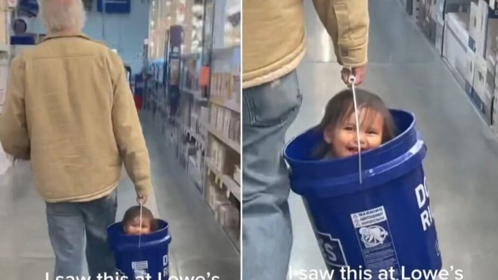 [VIDEO] Djed oduševio šetnjom kroz trgovinu, pogledajte kako je provozao unučicu